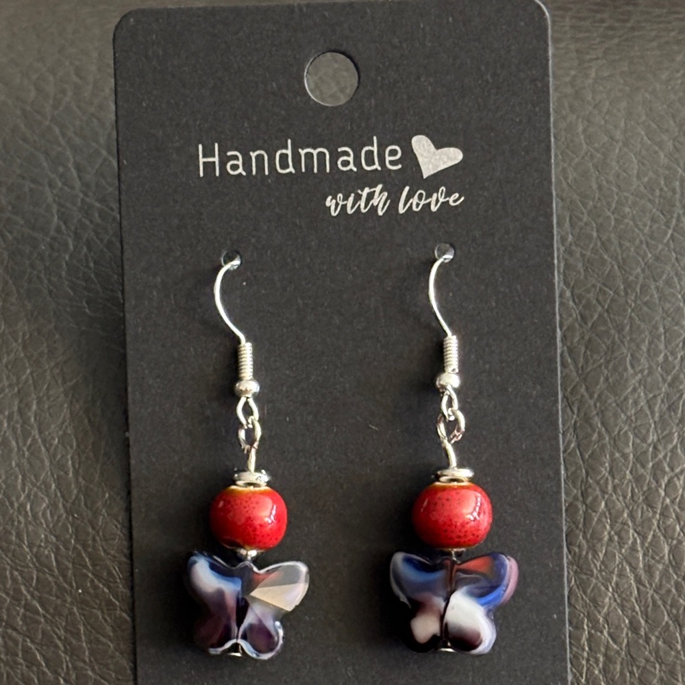 Handmade Glass and Ceramic Butterfly Earrings